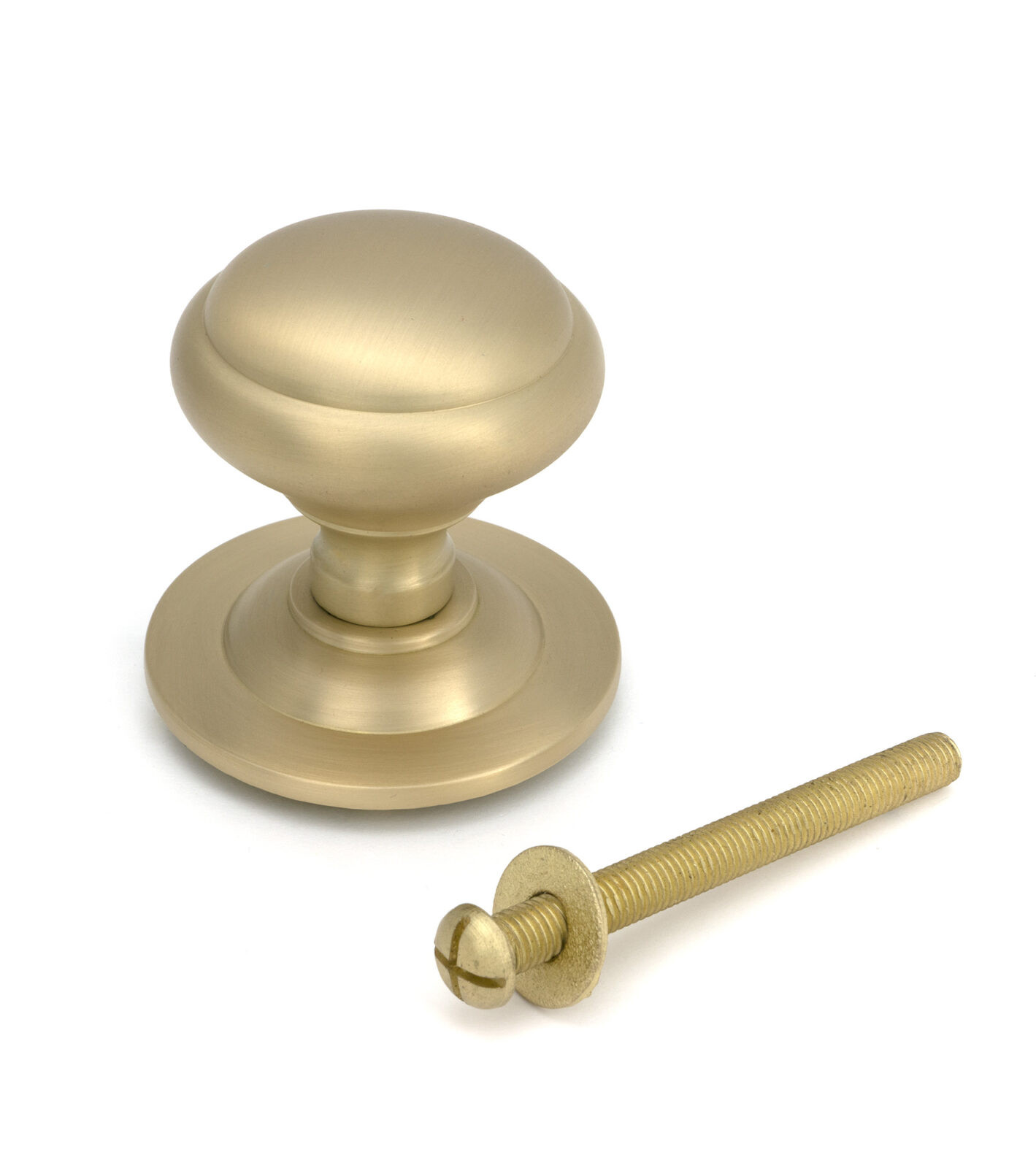 satin brass round centre door knob