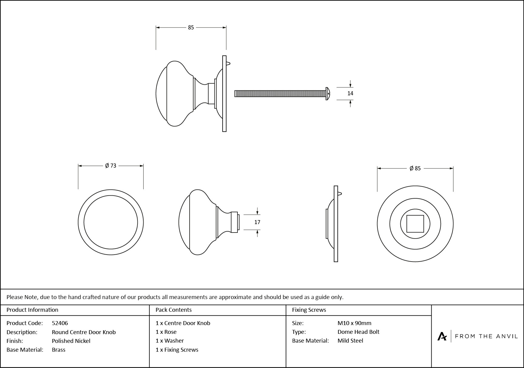 polished nickel round centre door knob