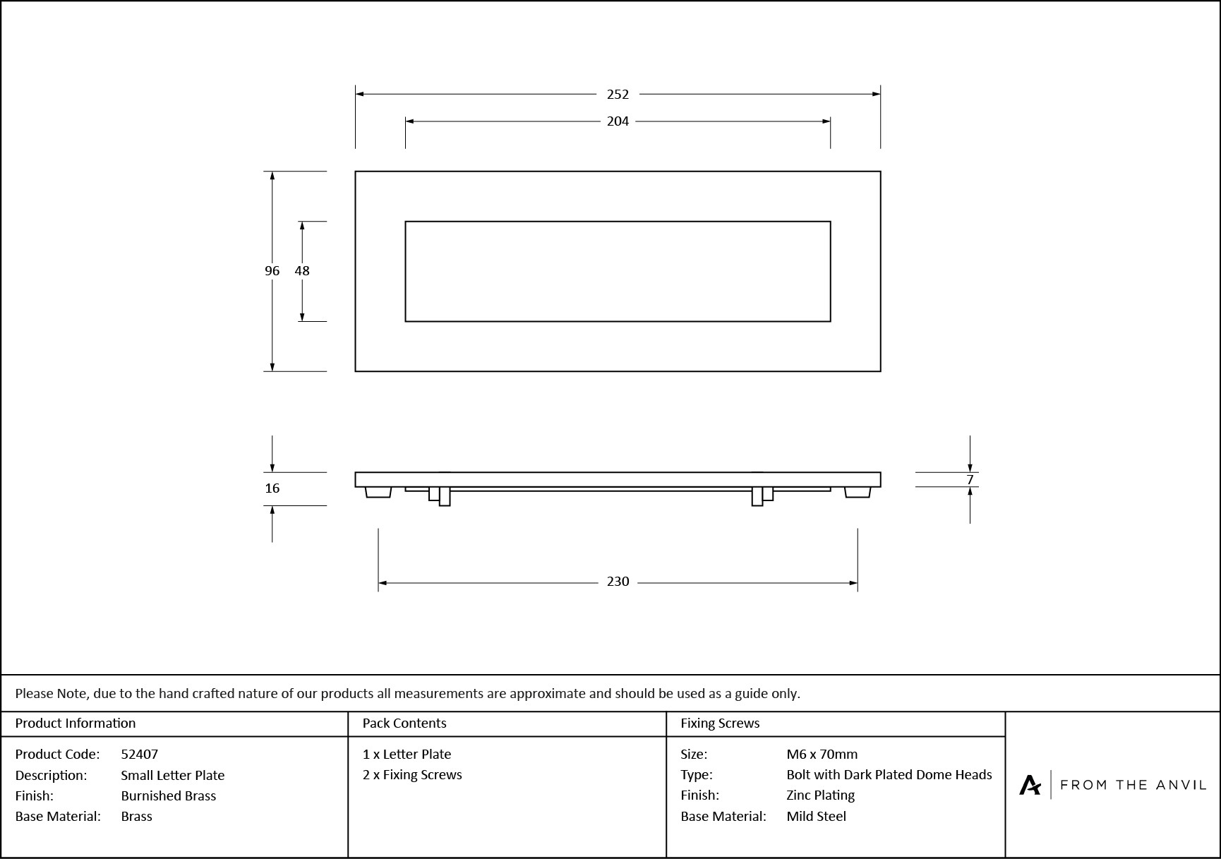 burnished brass small letter plate