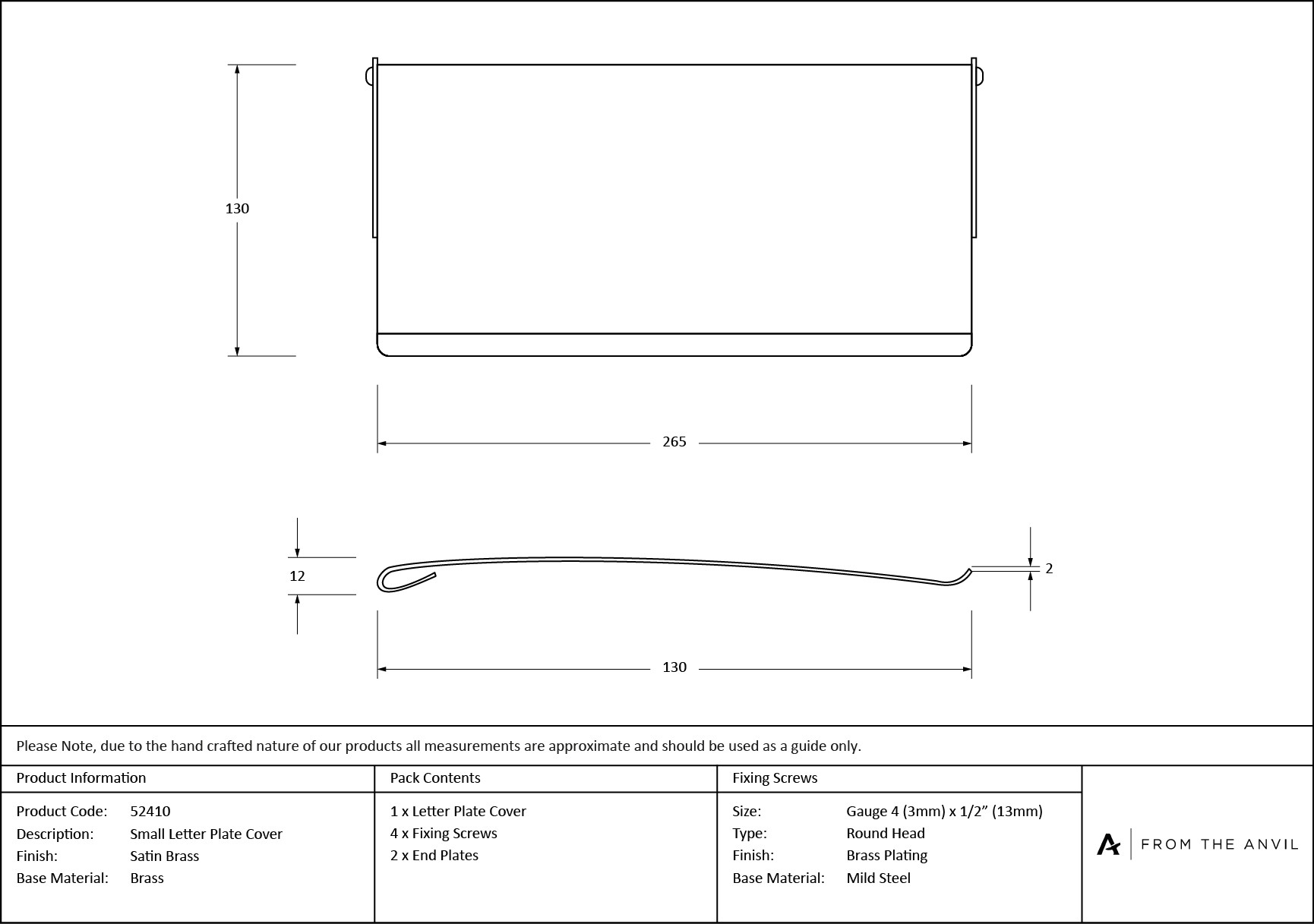 satin brass small letter plate cover