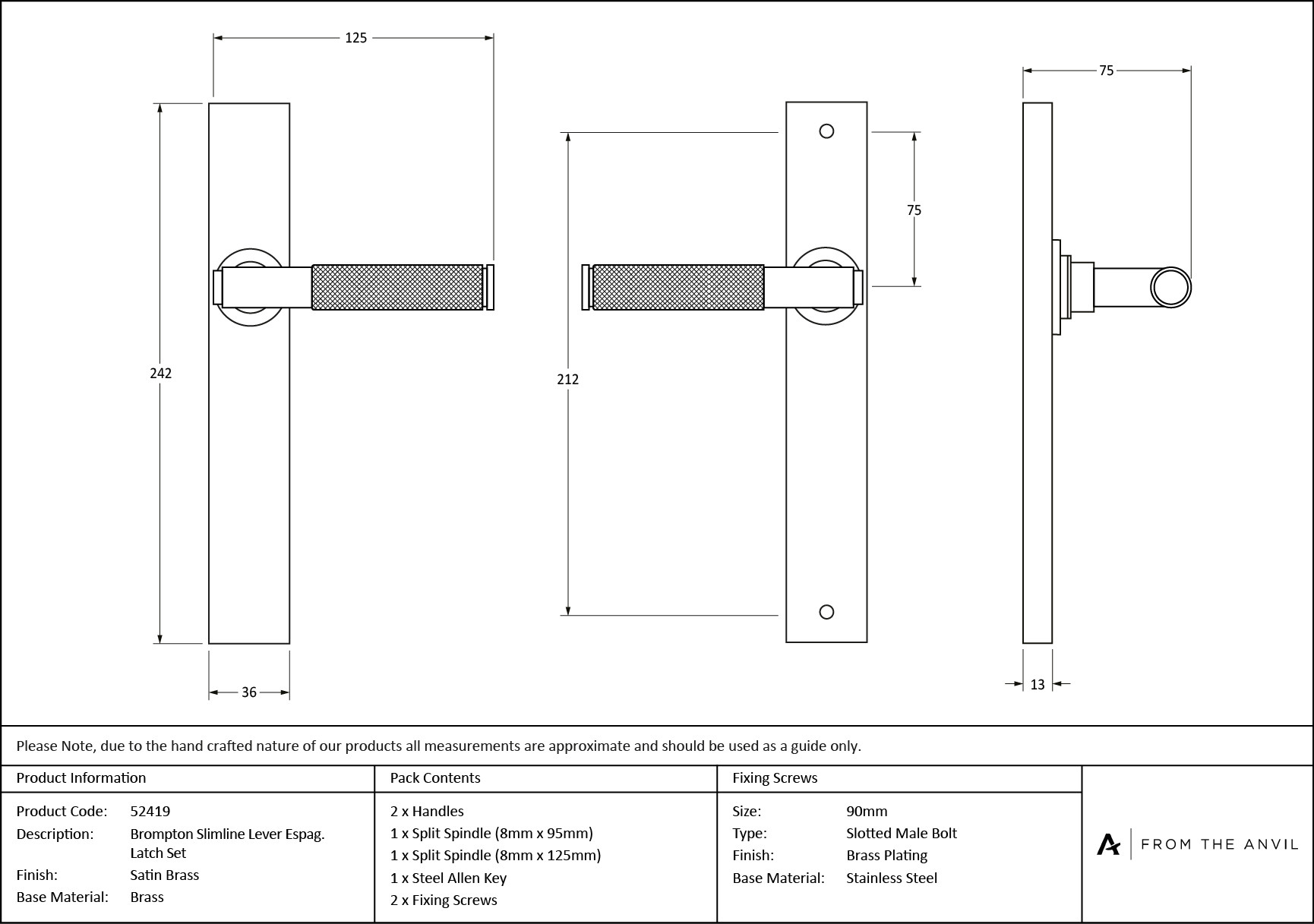 satin brass brompton slimline lever espag. latch set