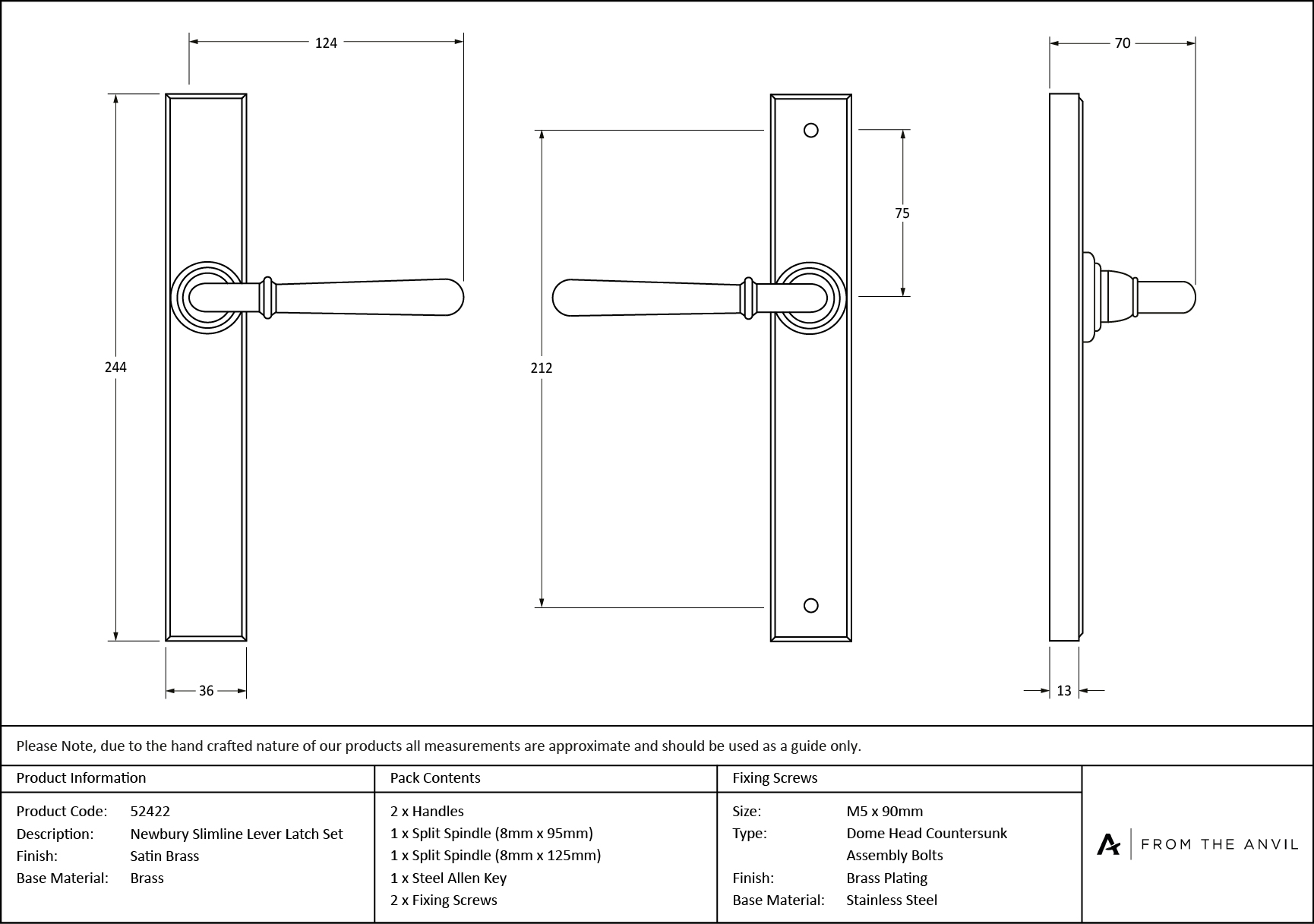 satin brass newbury slimline lever espag. latch set