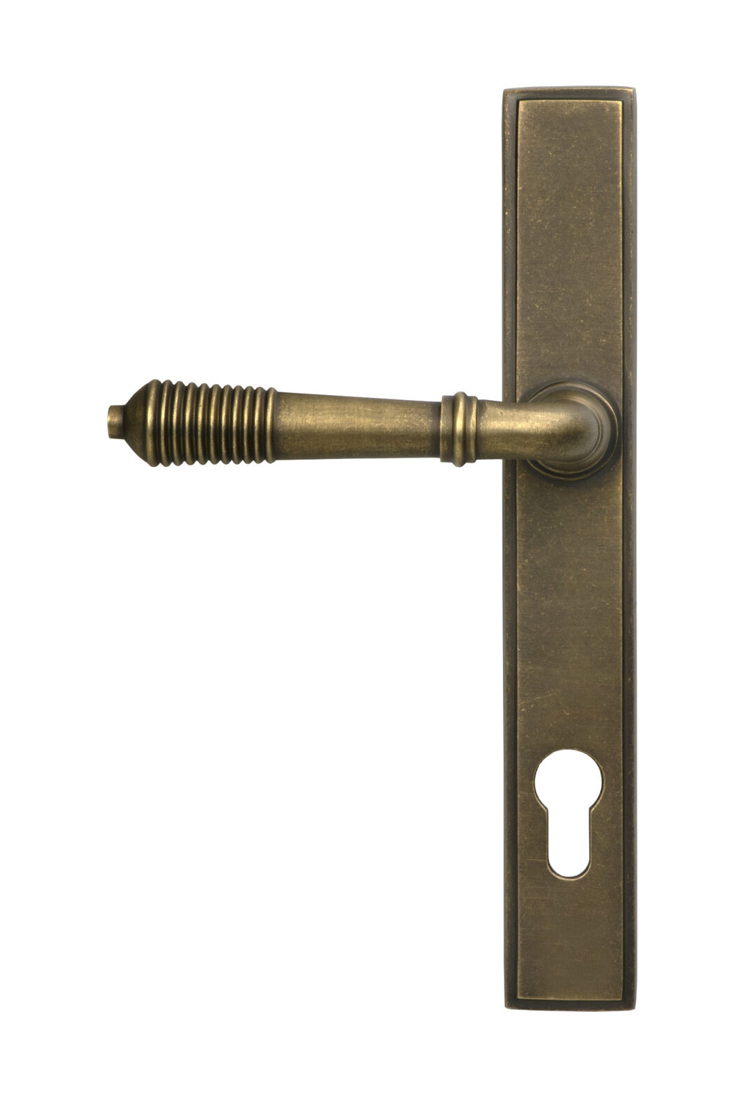 burnished brass reeded slimline lever espag. lock set
