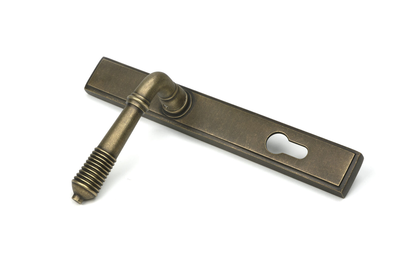 burnished brass reeded slimline lever espag. lock set