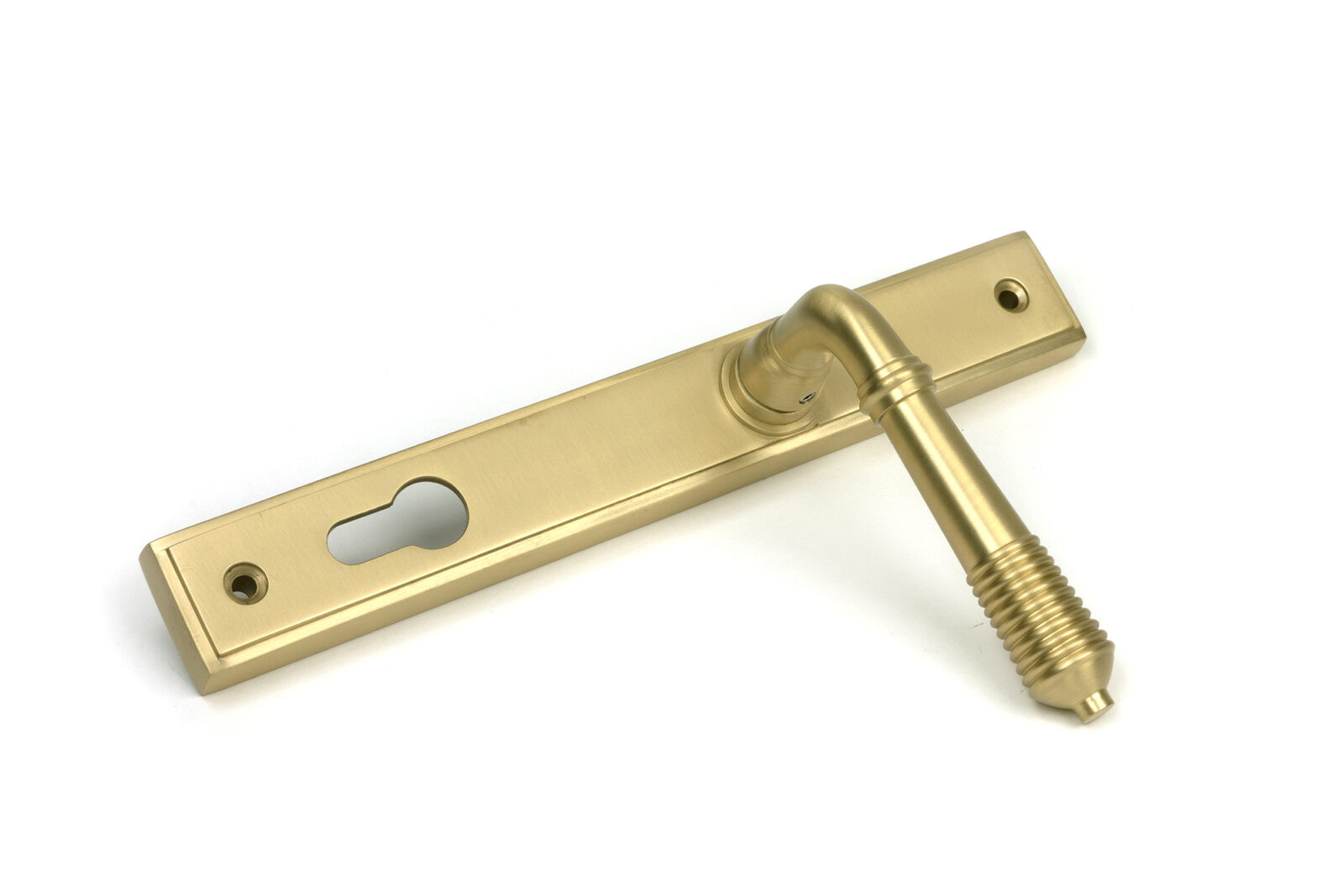 satin brass reeded slimline lever espag. lock set