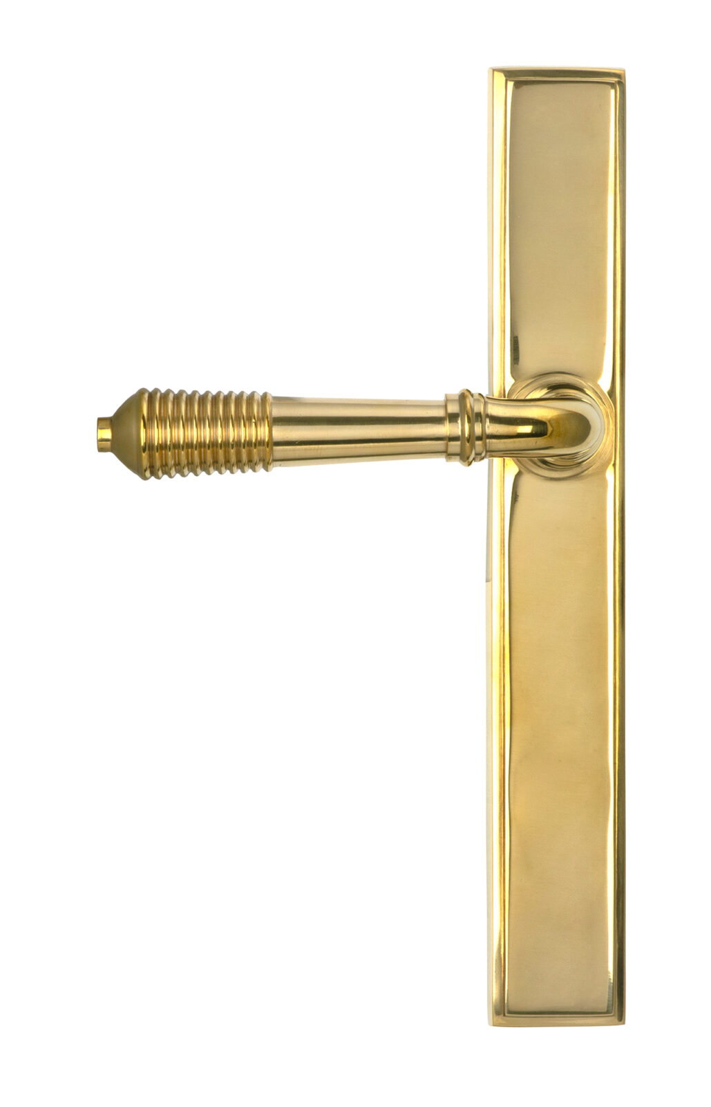 polished brass reeded slimline lever latch set