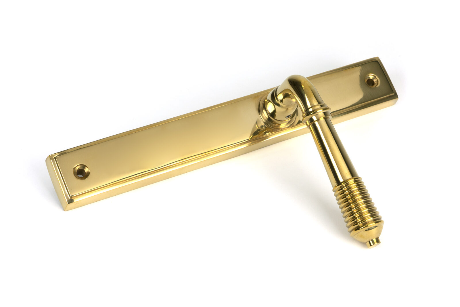polished brass reeded slimline lever latch set