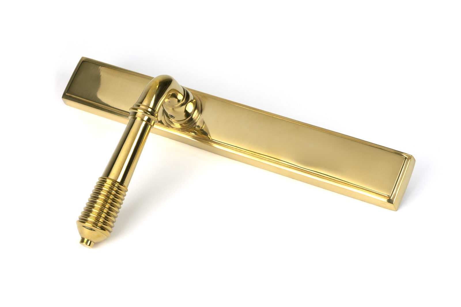 polished brass reeded slimline lever latch set