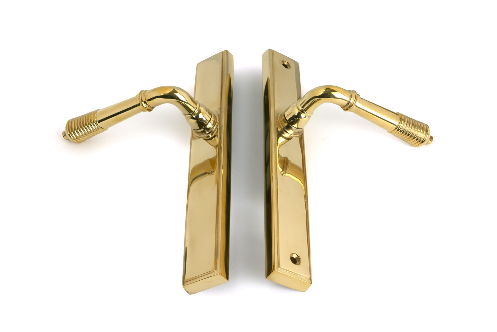 polished brass reeded slimline lever latch set
