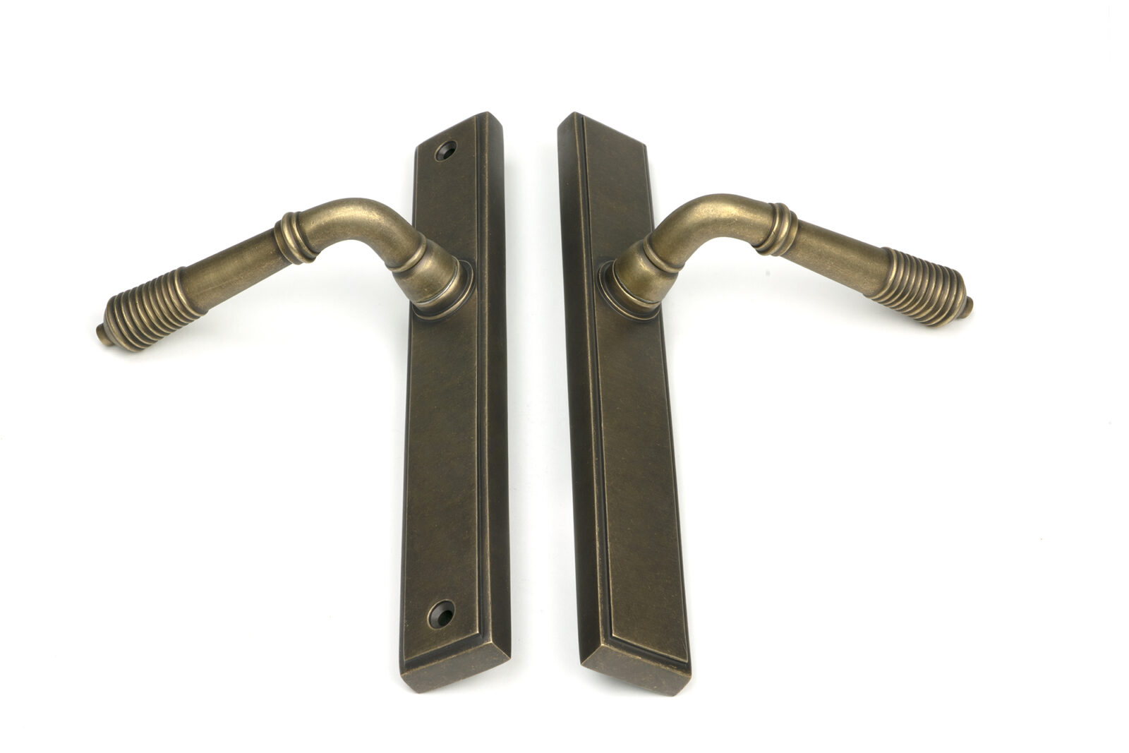 burnished brass reeded slimline lever latch set