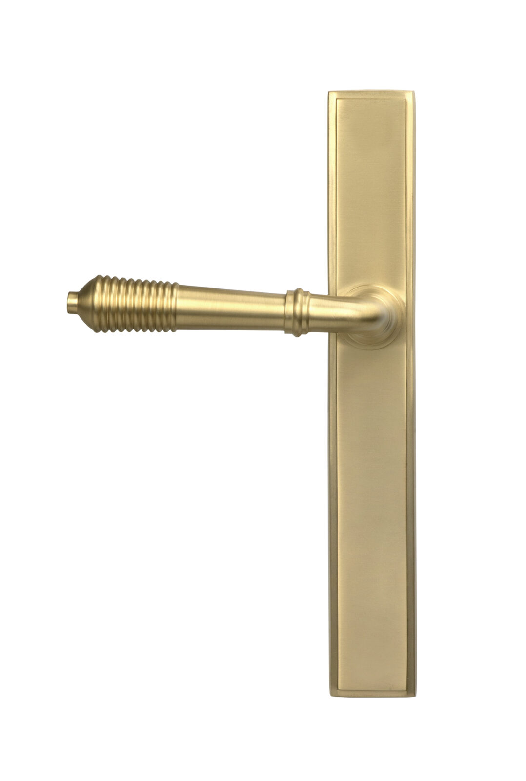 satin brass reeded slimline lever latch set