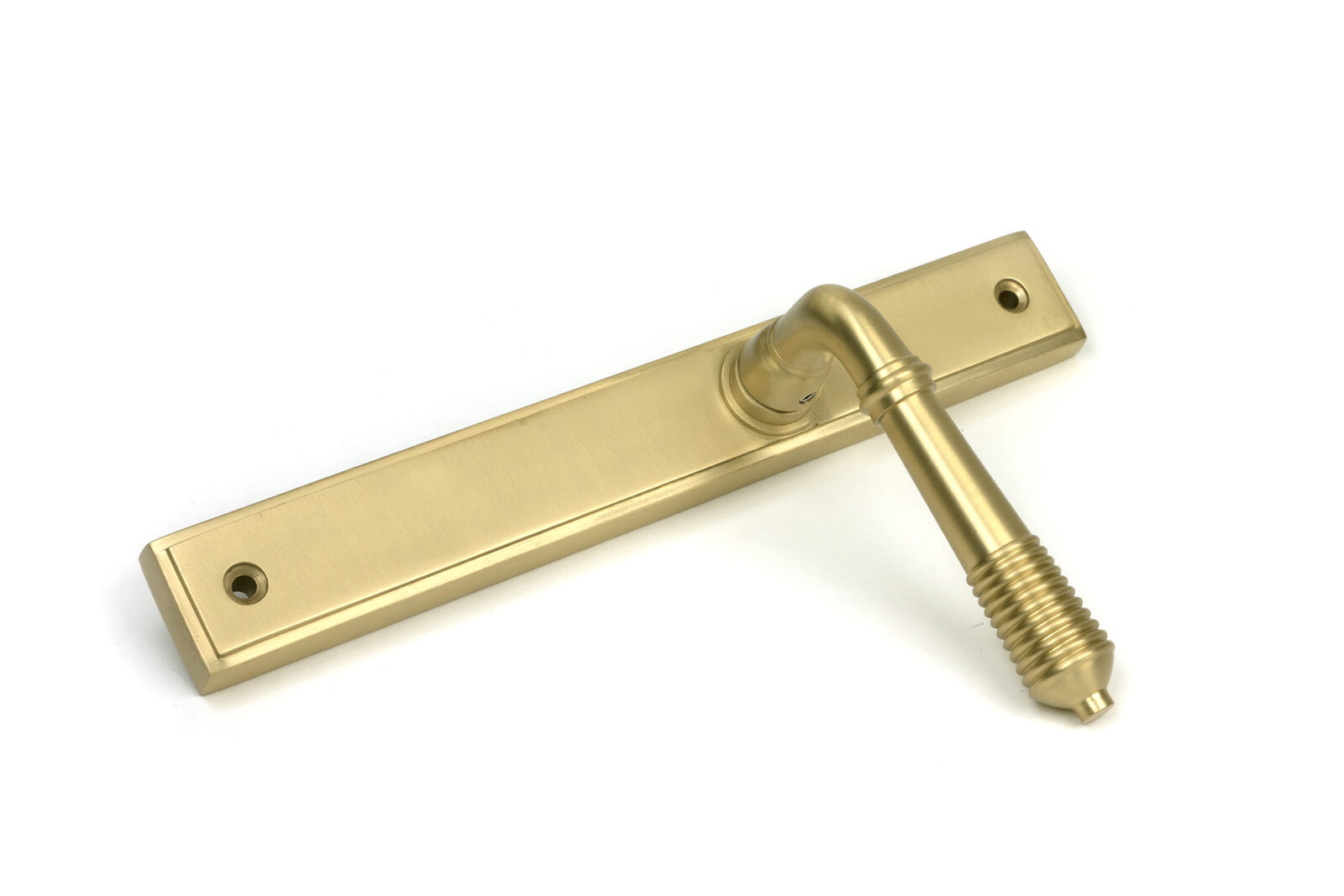 satin brass reeded slimline lever latch set