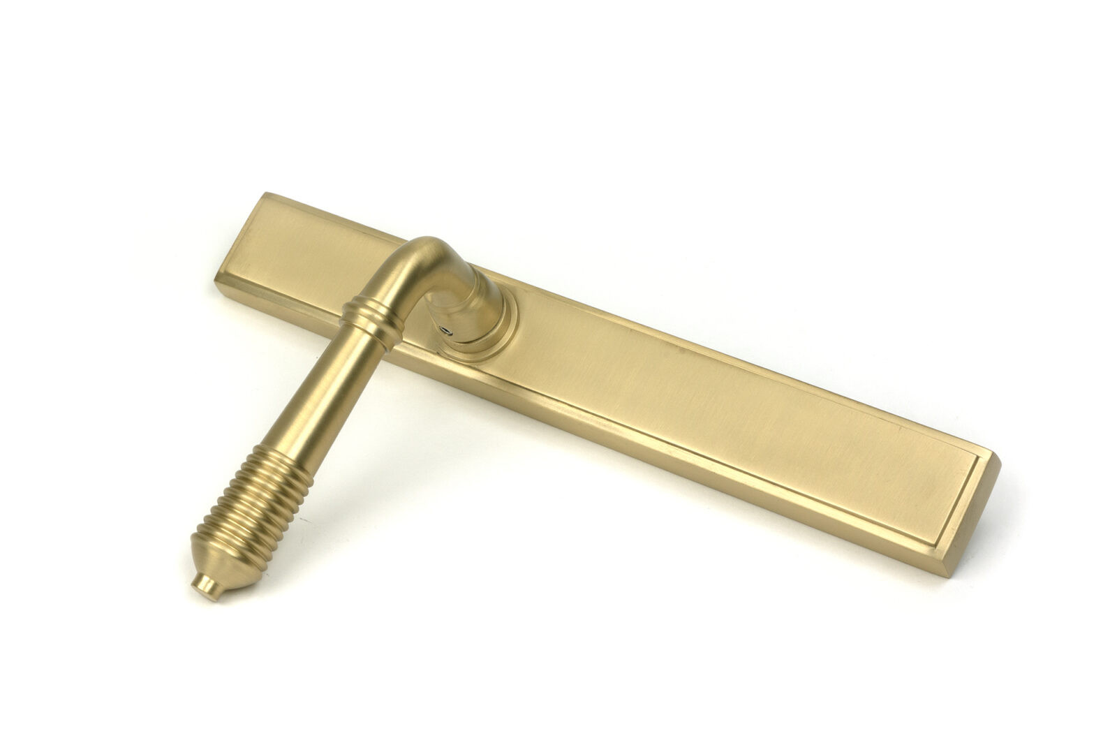 satin brass reeded slimline lever latch set