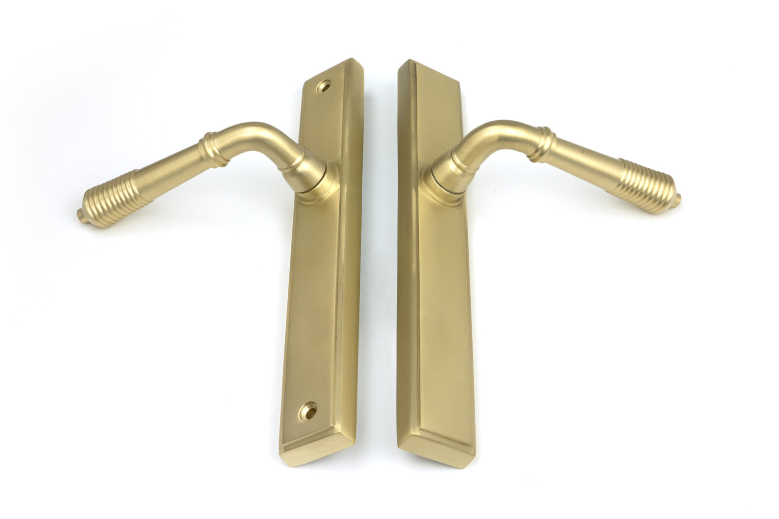 satin brass reeded slimline lever latch set