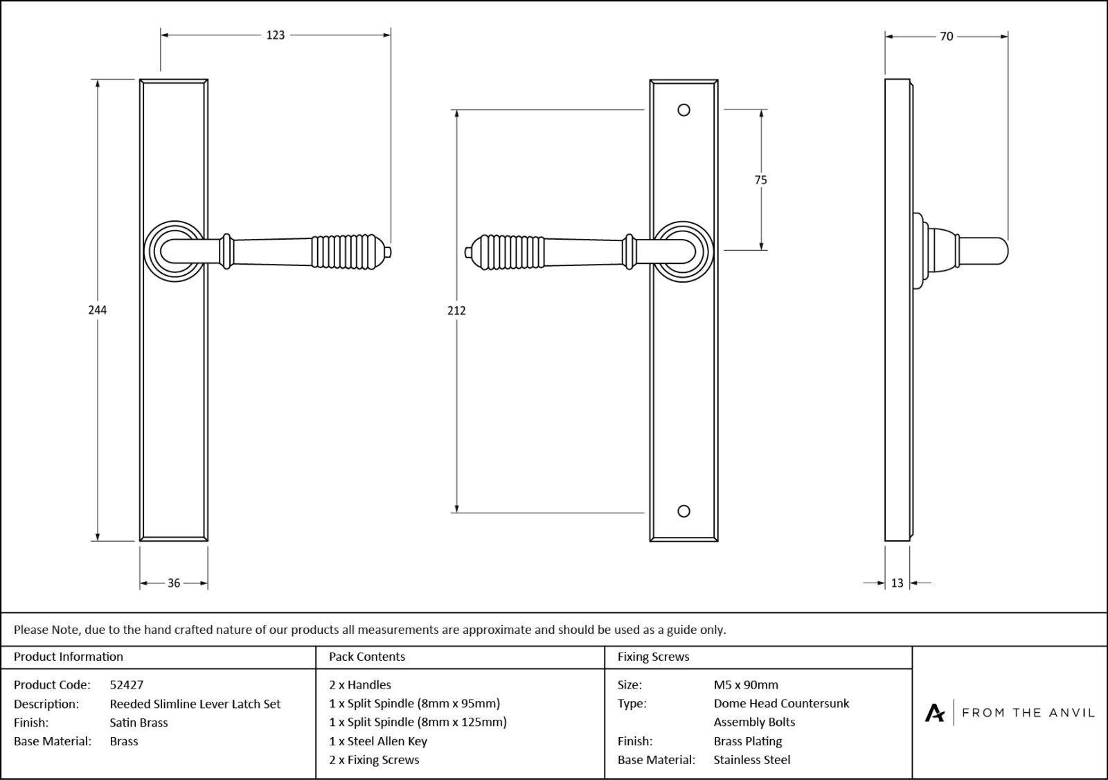 satin brass reeded slimline lever latch set