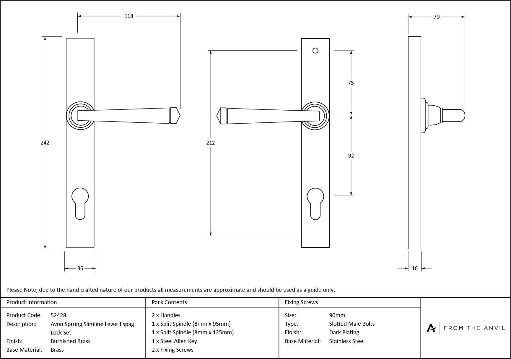burnished brass avon slimline lever espag. lock set
