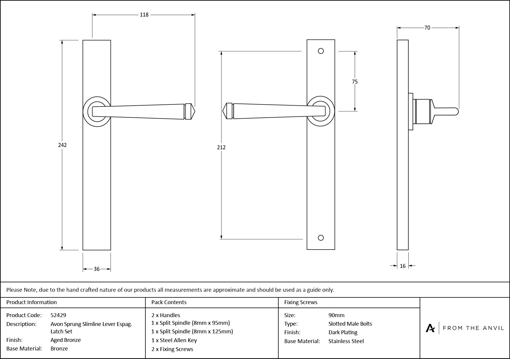 aged bronze avon slimline lever latch set