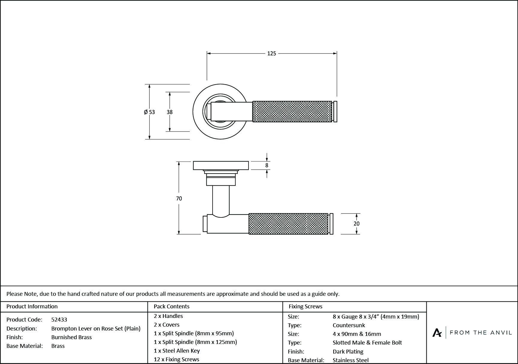 burnished brass brompton lever on rose set (plain)