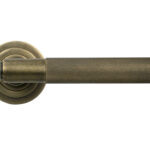 burnished brass brompton lever on rose set (art deco)