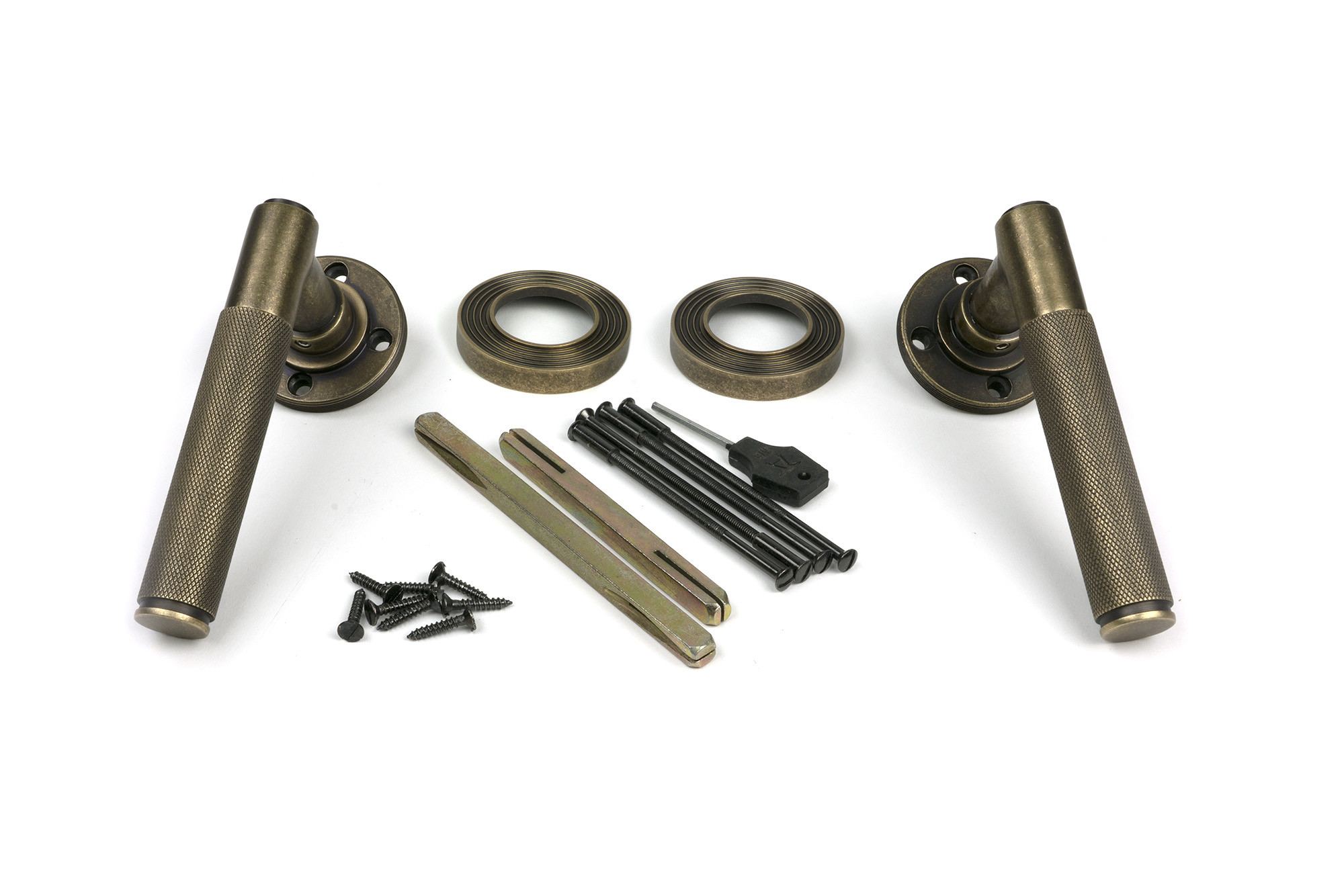 burnished brass brompton lever on rose set (beehive)