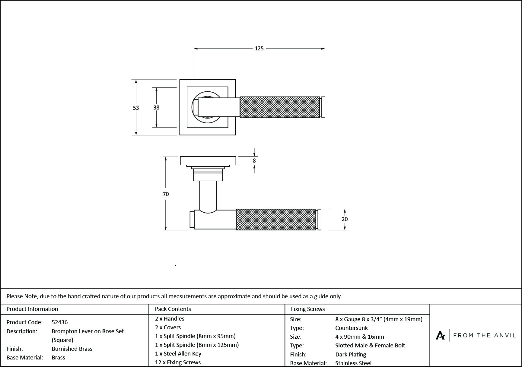 burnished brass brompton lever on rose set (square)