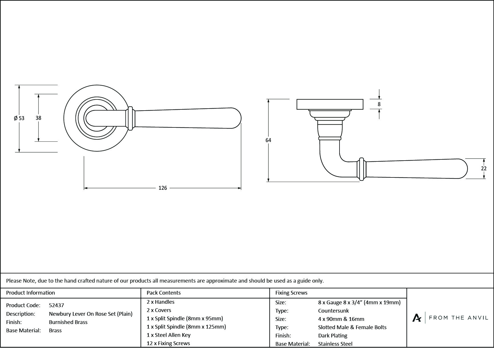 burnished brass newbury lever on rose set (plain)