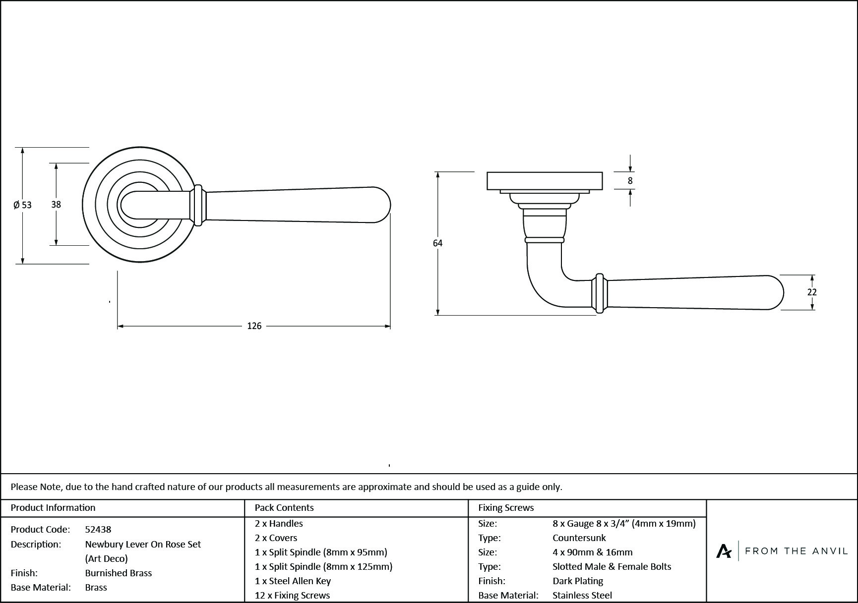 burnished brass newbury lever on rose set (art deco)