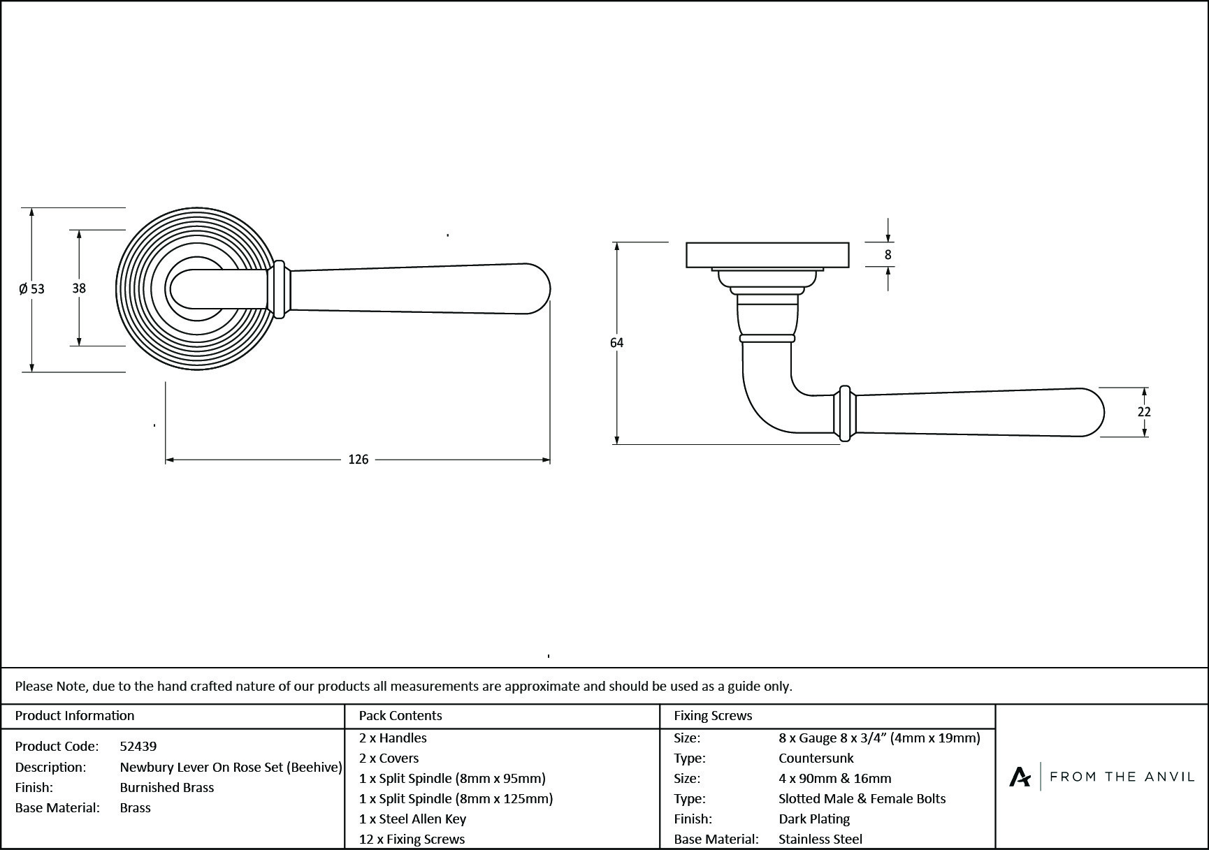 burnished brass newbury lever on rose set (beehive)