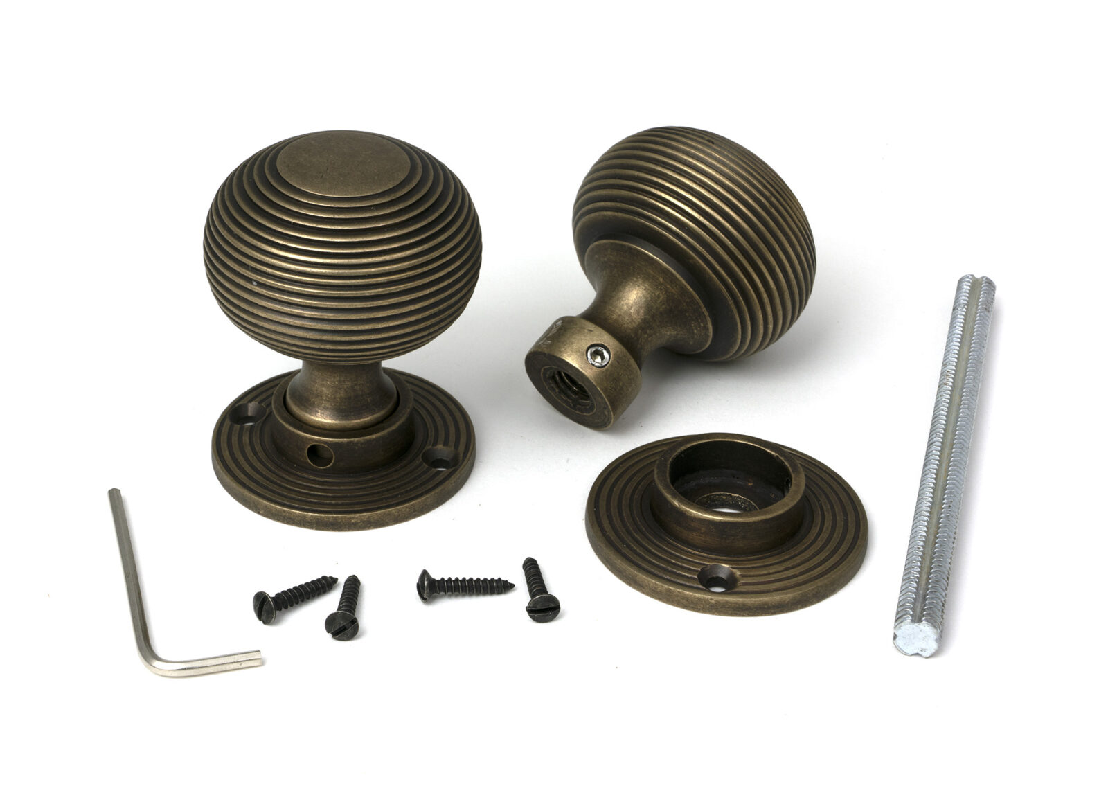 burnished brass heavy beehive mortice/rim knob set