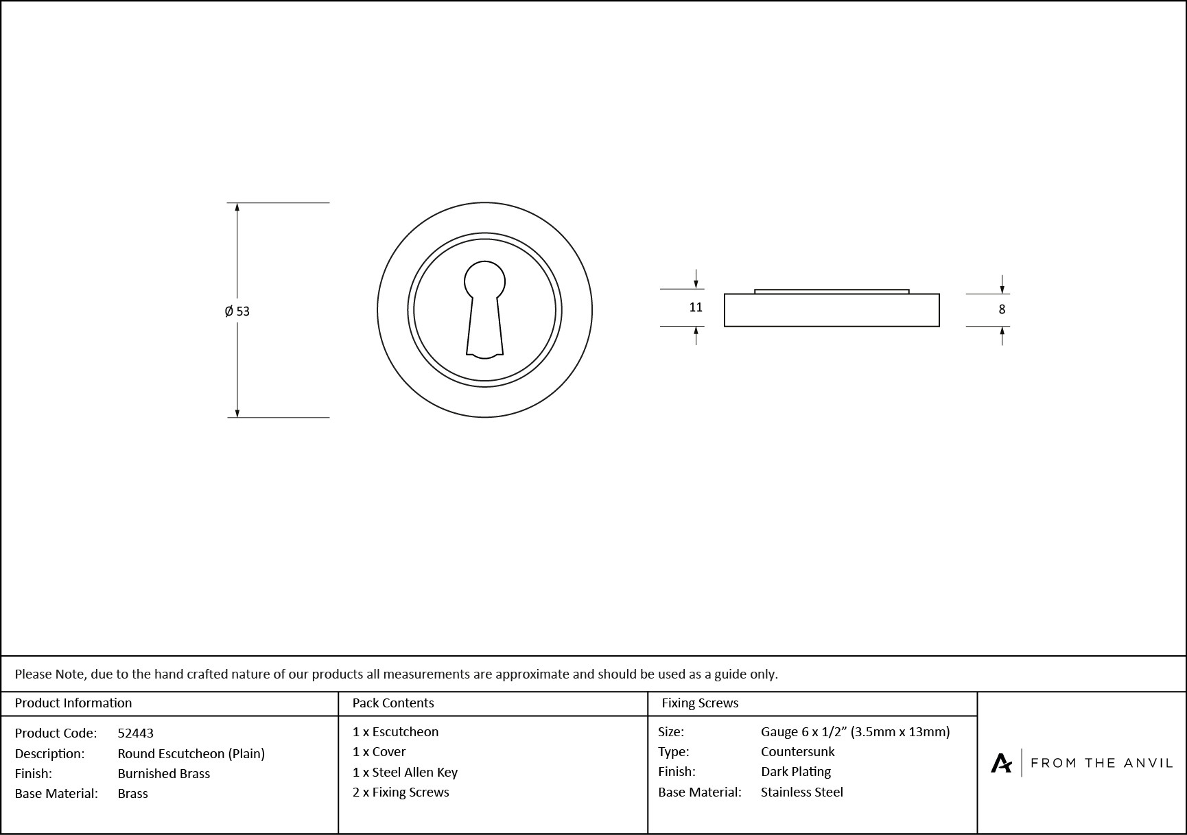 burnished brass round escutcheon (plain)
