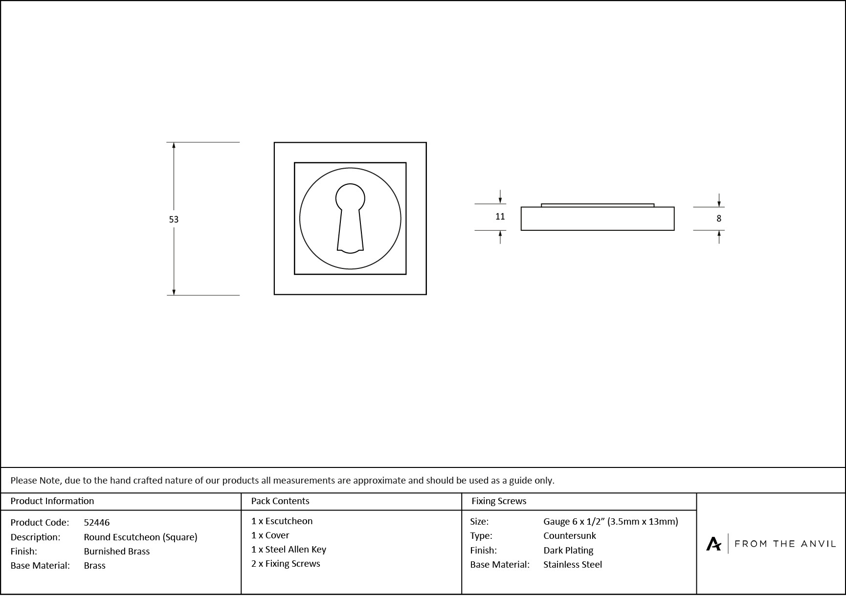 burnished brass round escutcheon (square)