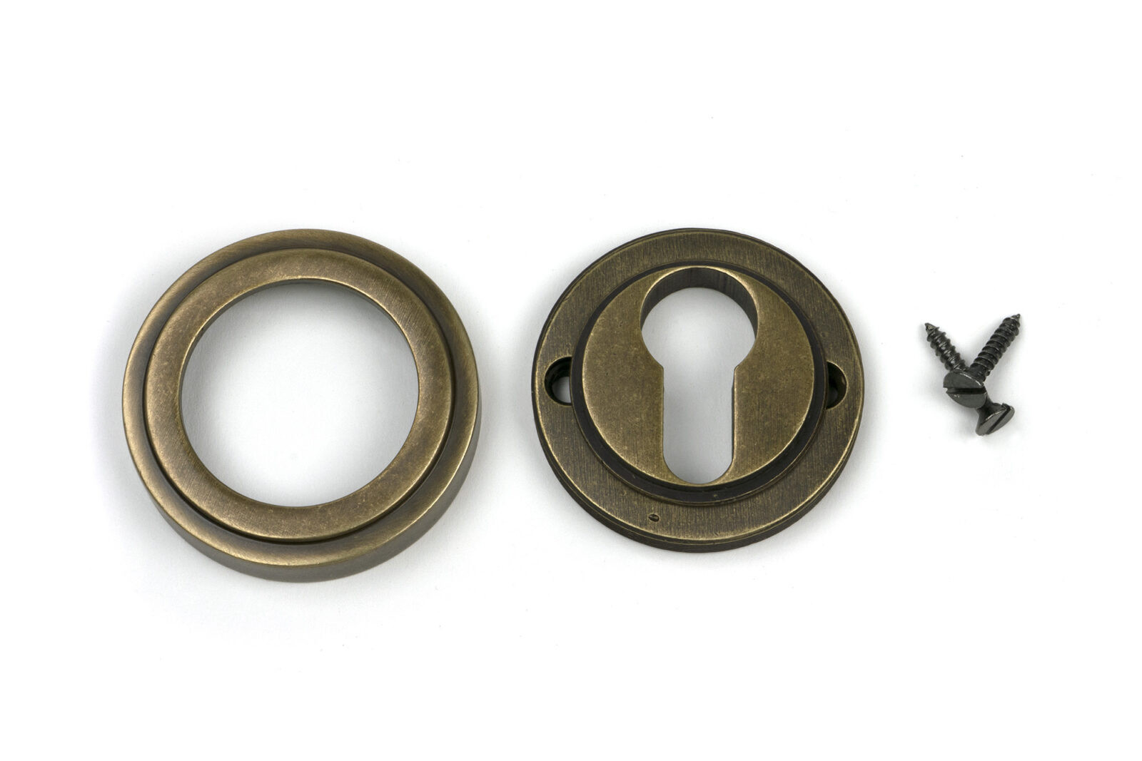burnished brass round euro escutcheon (art deco)