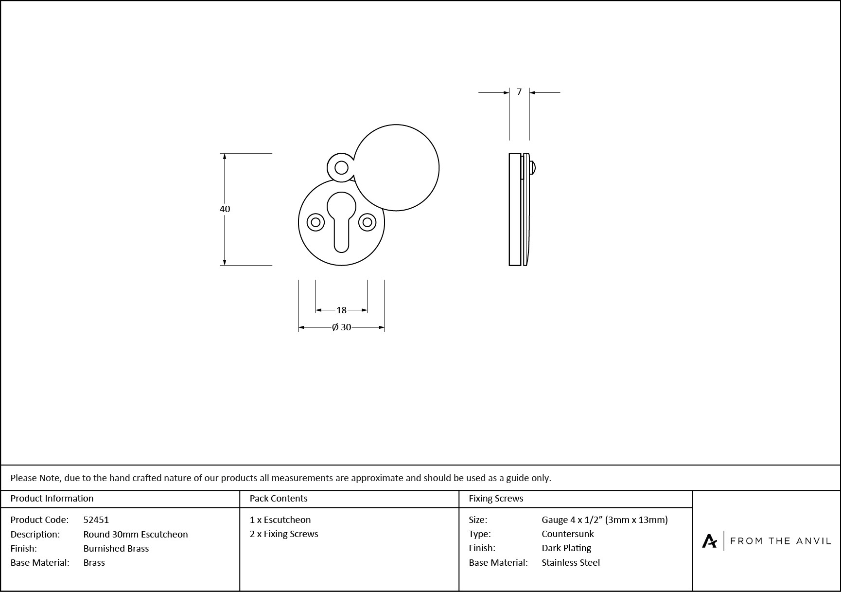 burnished brass 30mm round escutcheon