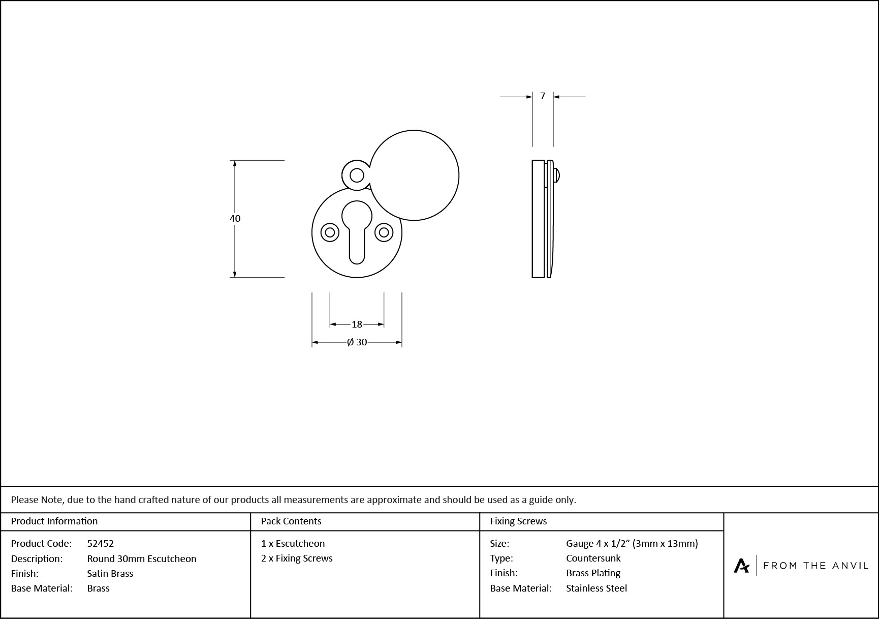 satin brass 30mm round escutcheon