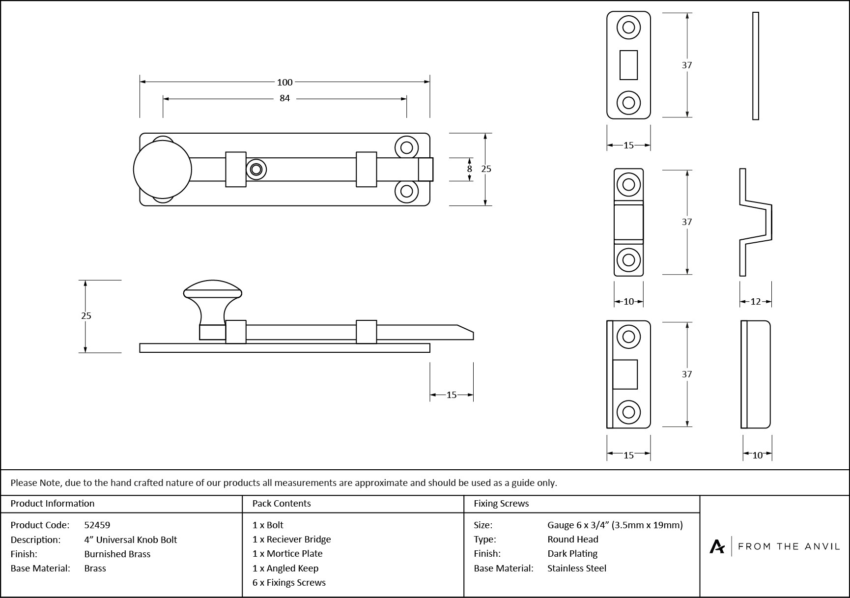 burnished brass 4" universal bolt