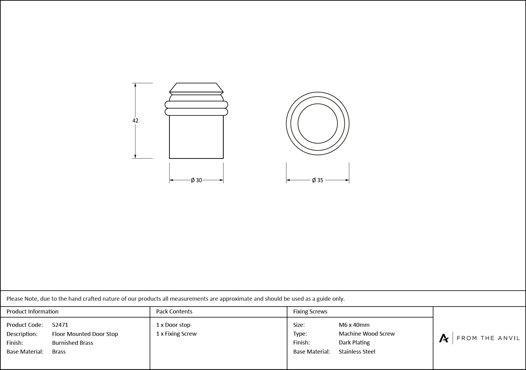 burnished brass floor mounted door stop