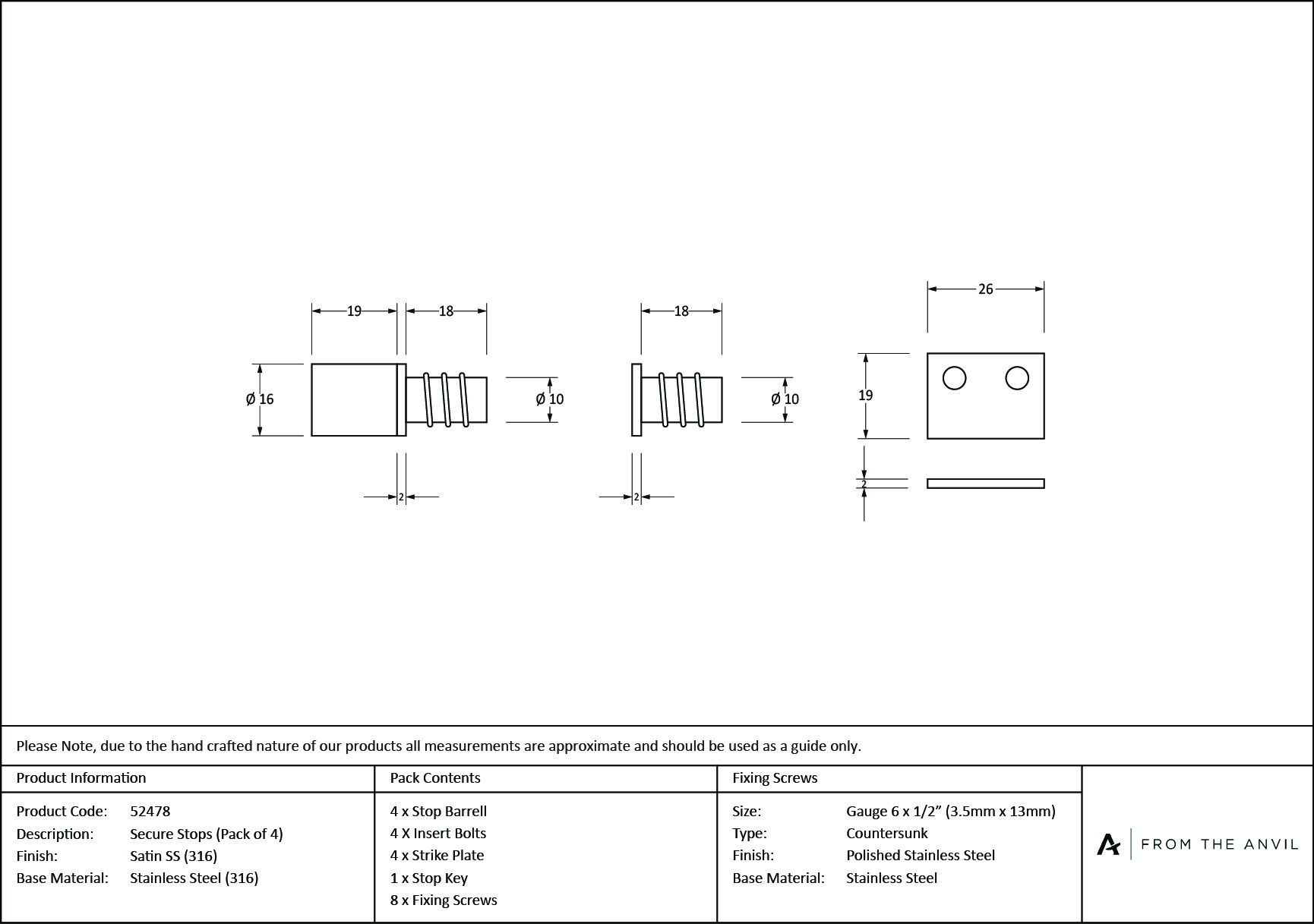 satin marine ss (316) secure stops (pack of 4)