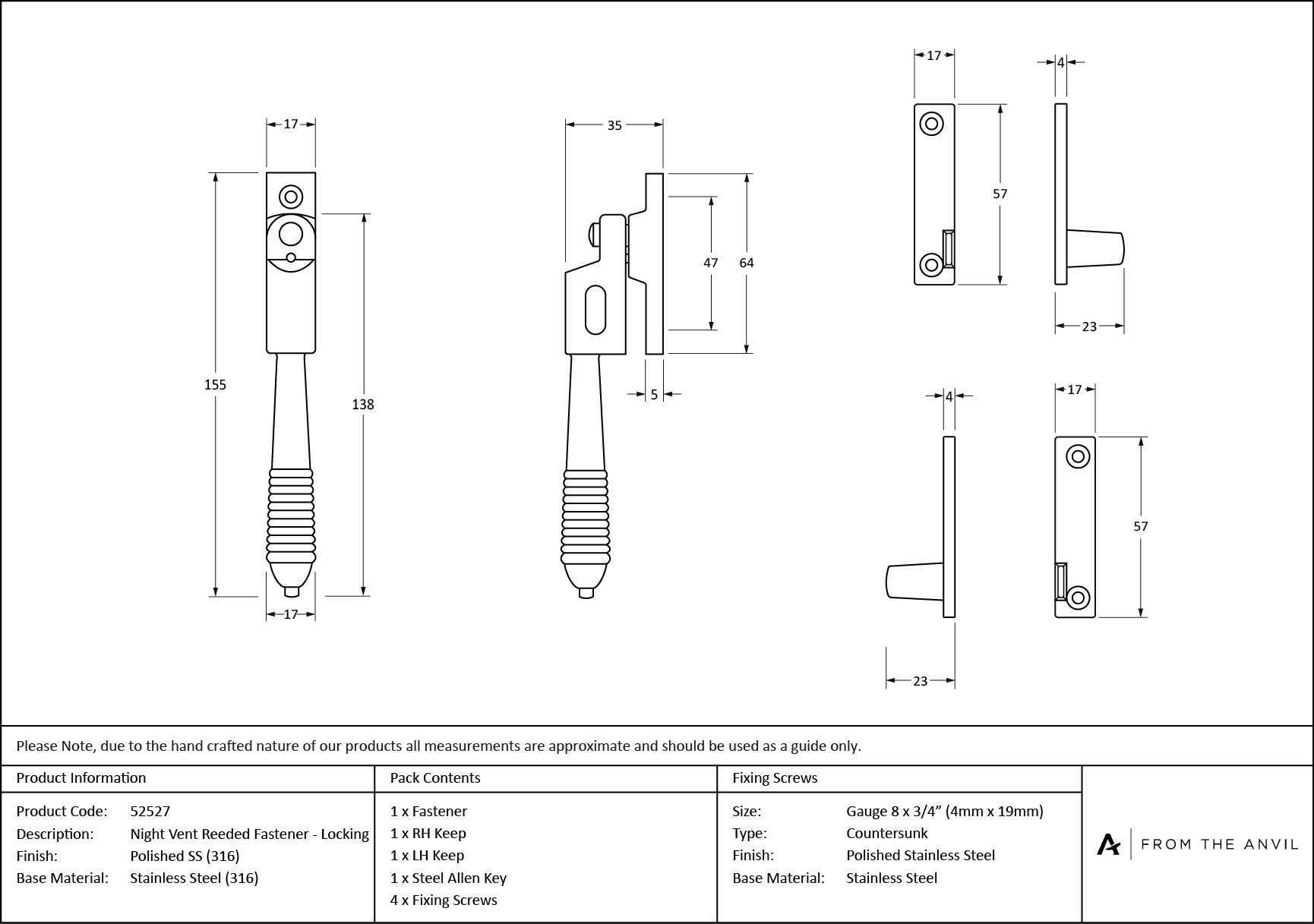 polished marine ss (316) night vent locking reeded fastener