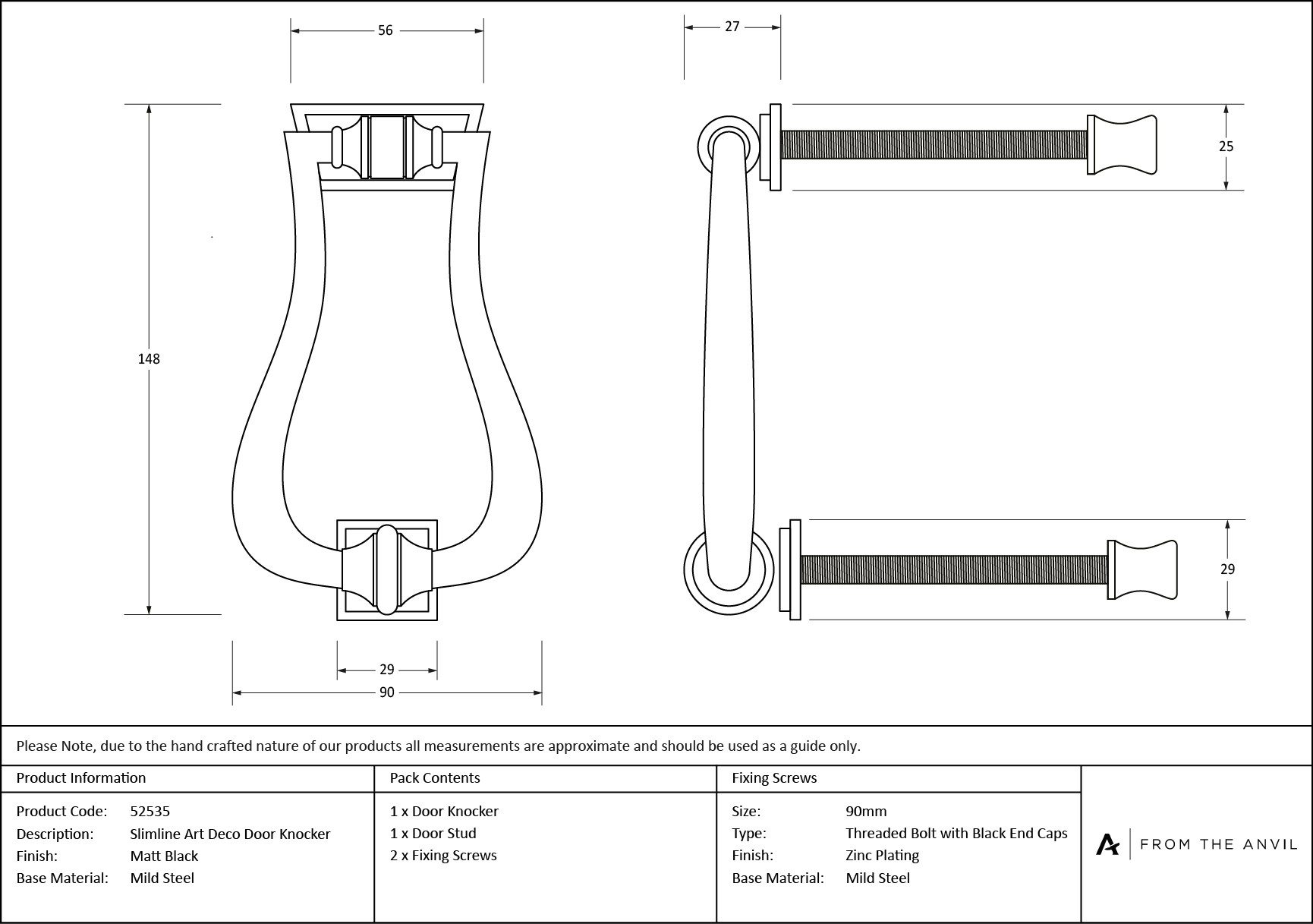 matt black slimline art deco door knocker