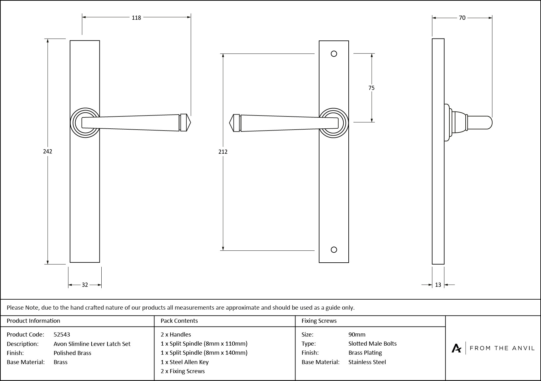 polished brass avon slimline lever espag. latch set