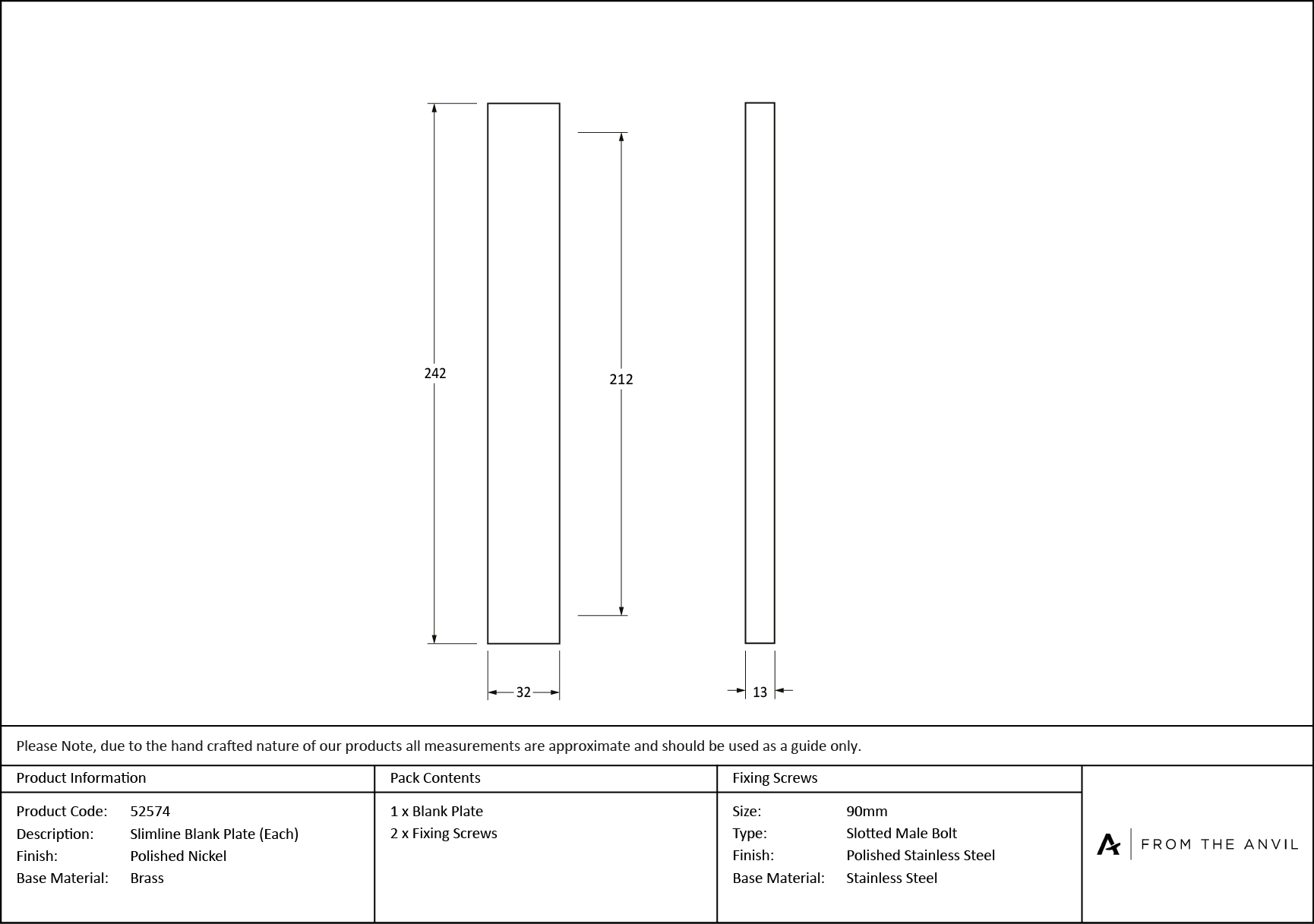 polished nickel slimline external blank plate (each)