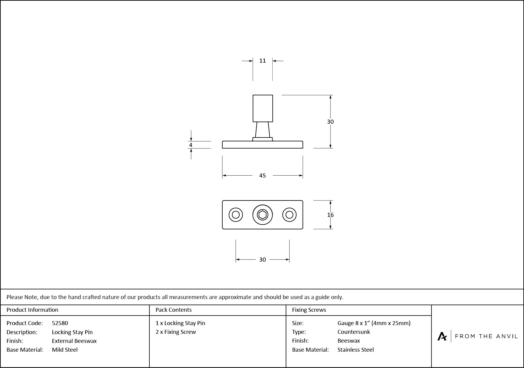 external beeswax locking stay pin