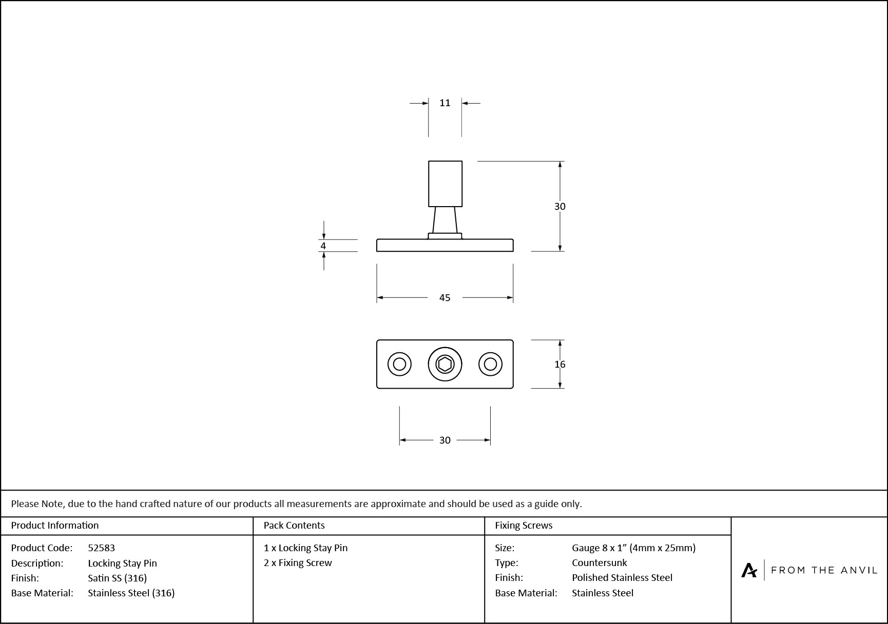 satin marine ss (316) locking stay pin