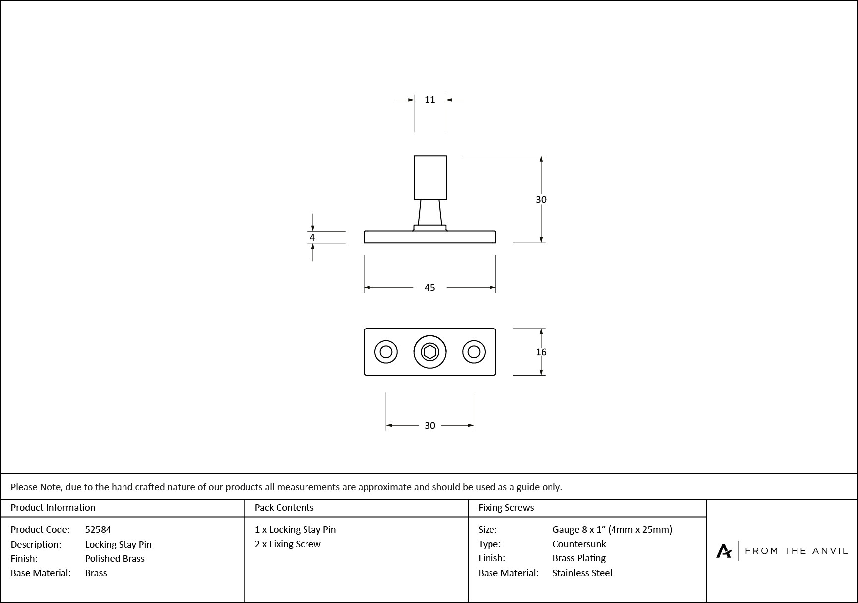 polished brass locking stay pin