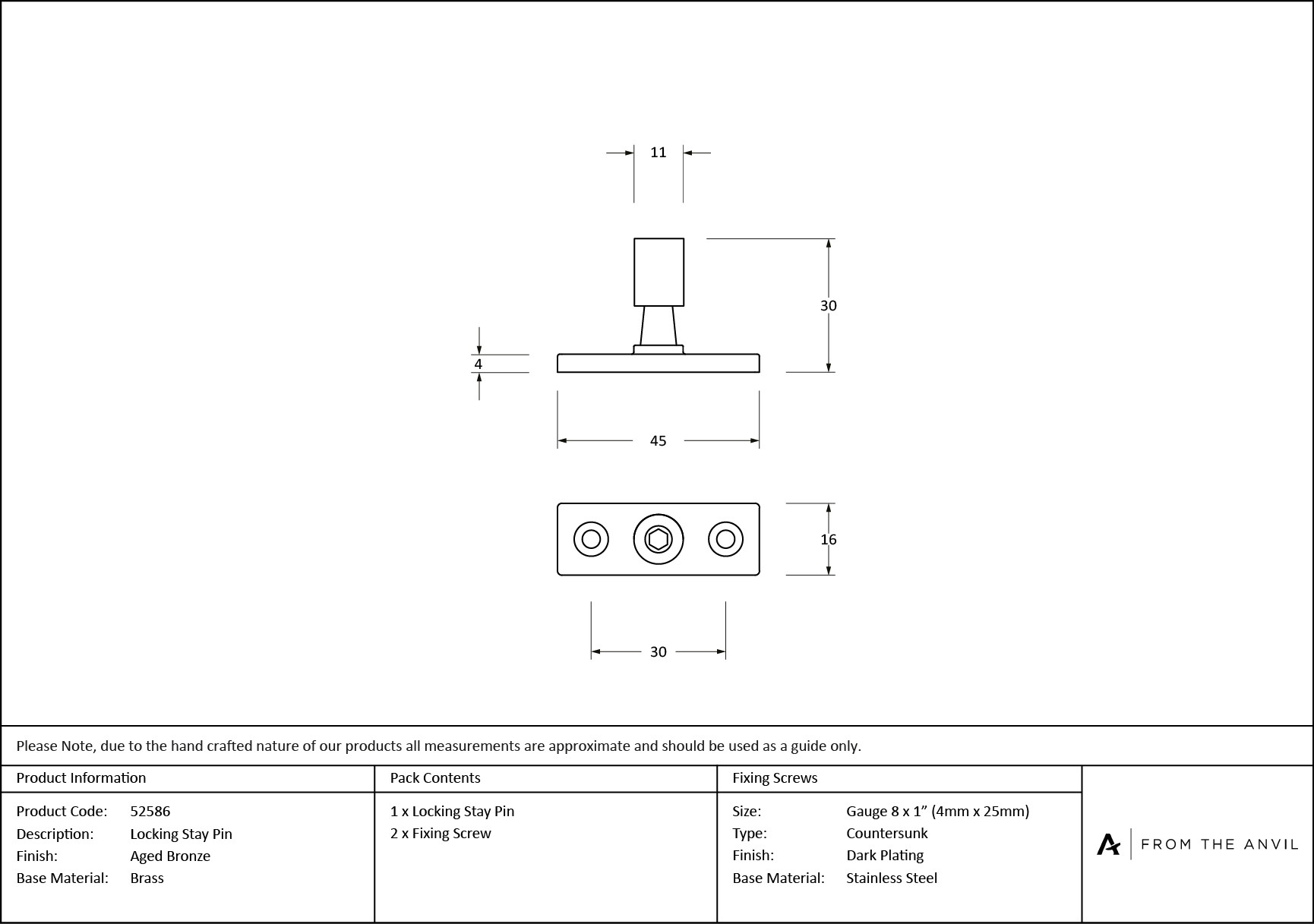 aged bronze locking stay pin