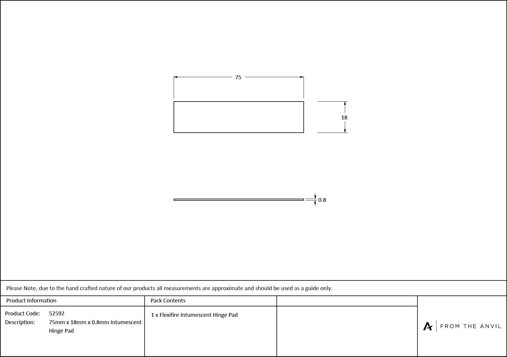 75mm x 18mm x 0.8mm anvil intumescent hinge pad (each) (fd 60)