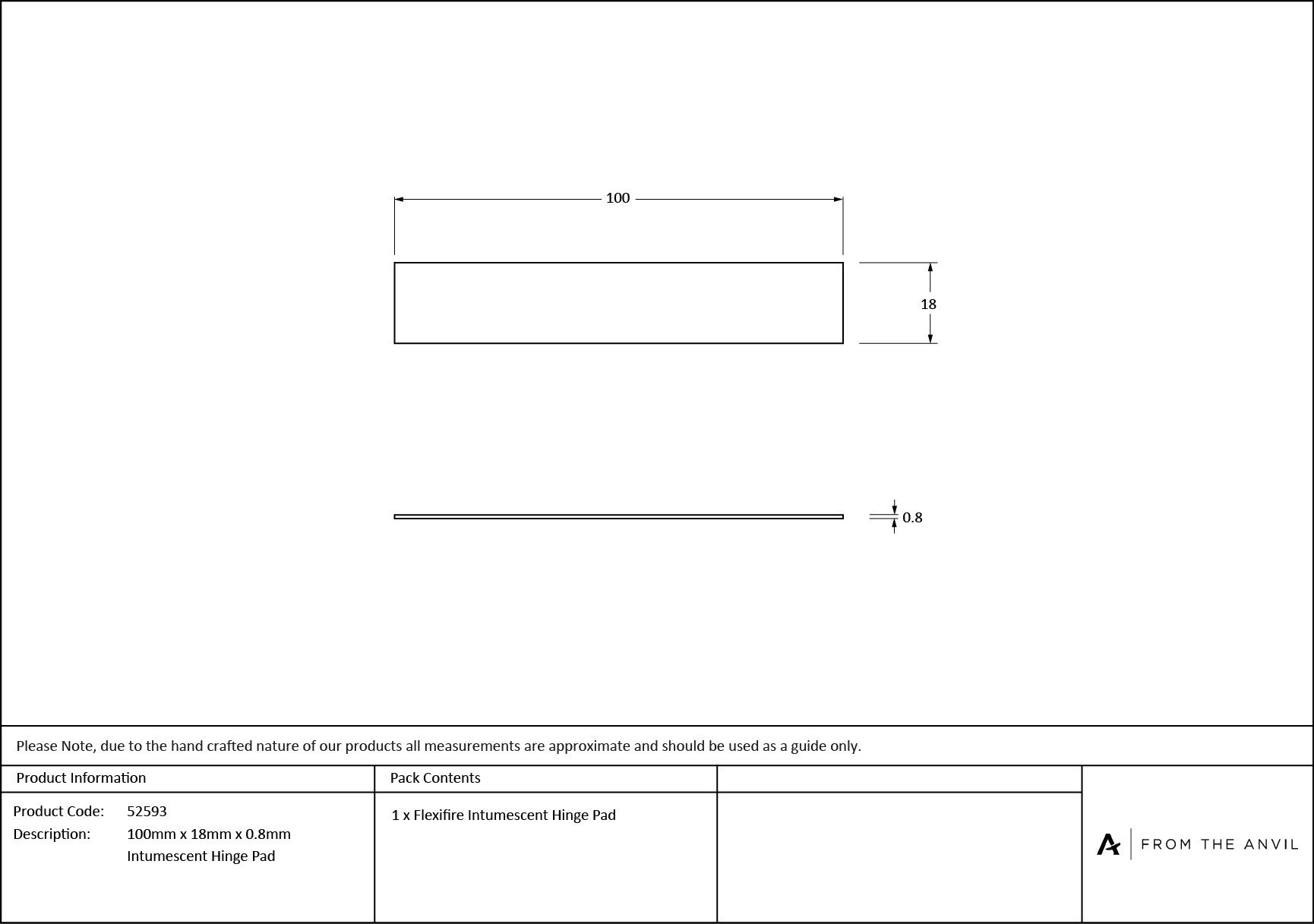 100mm x 30mm x 0.8mm anvil intumescent hinge pad (each) (fd 60)