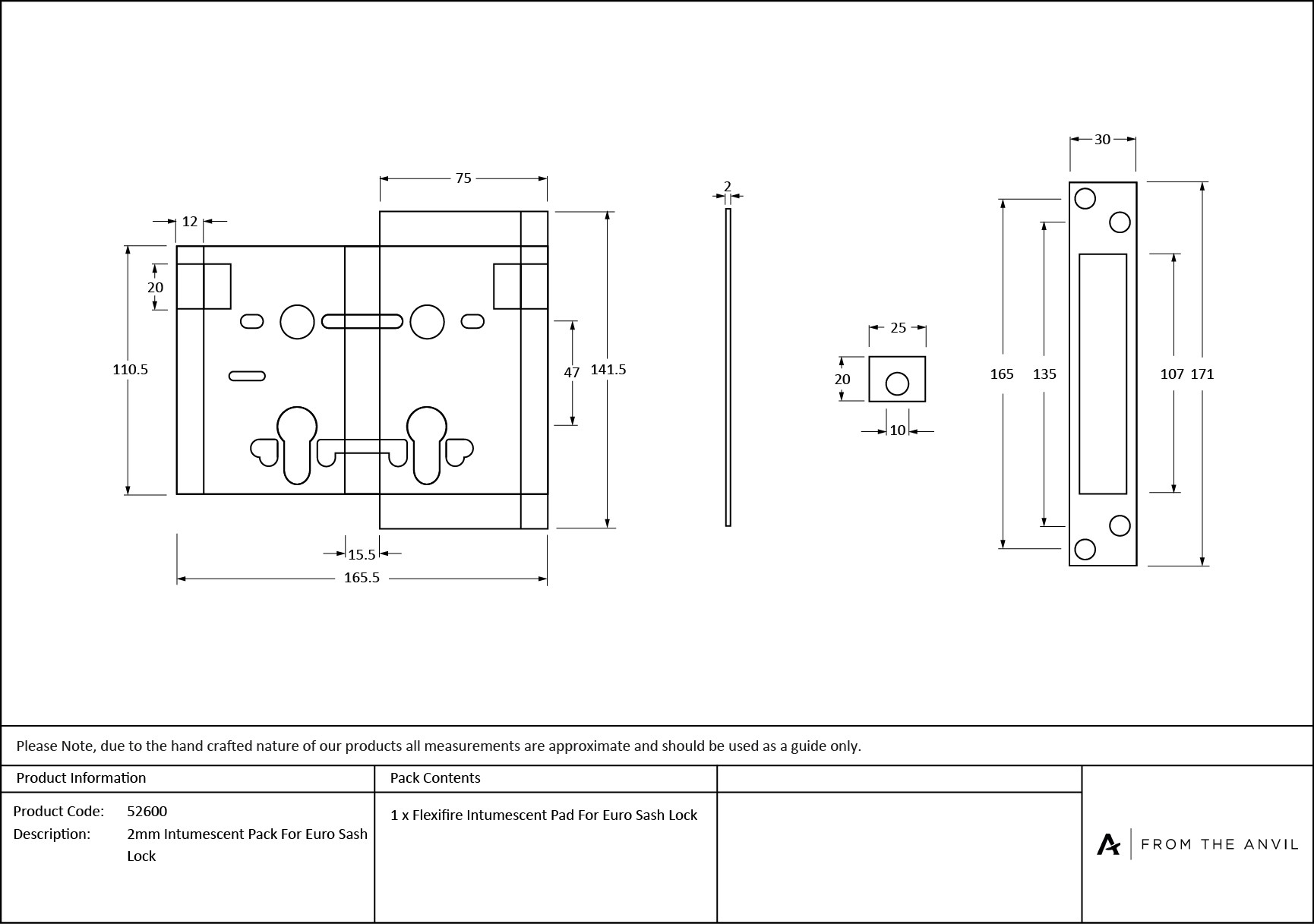 2mm intumescent pack for anvil euro sash locks (fd 60)