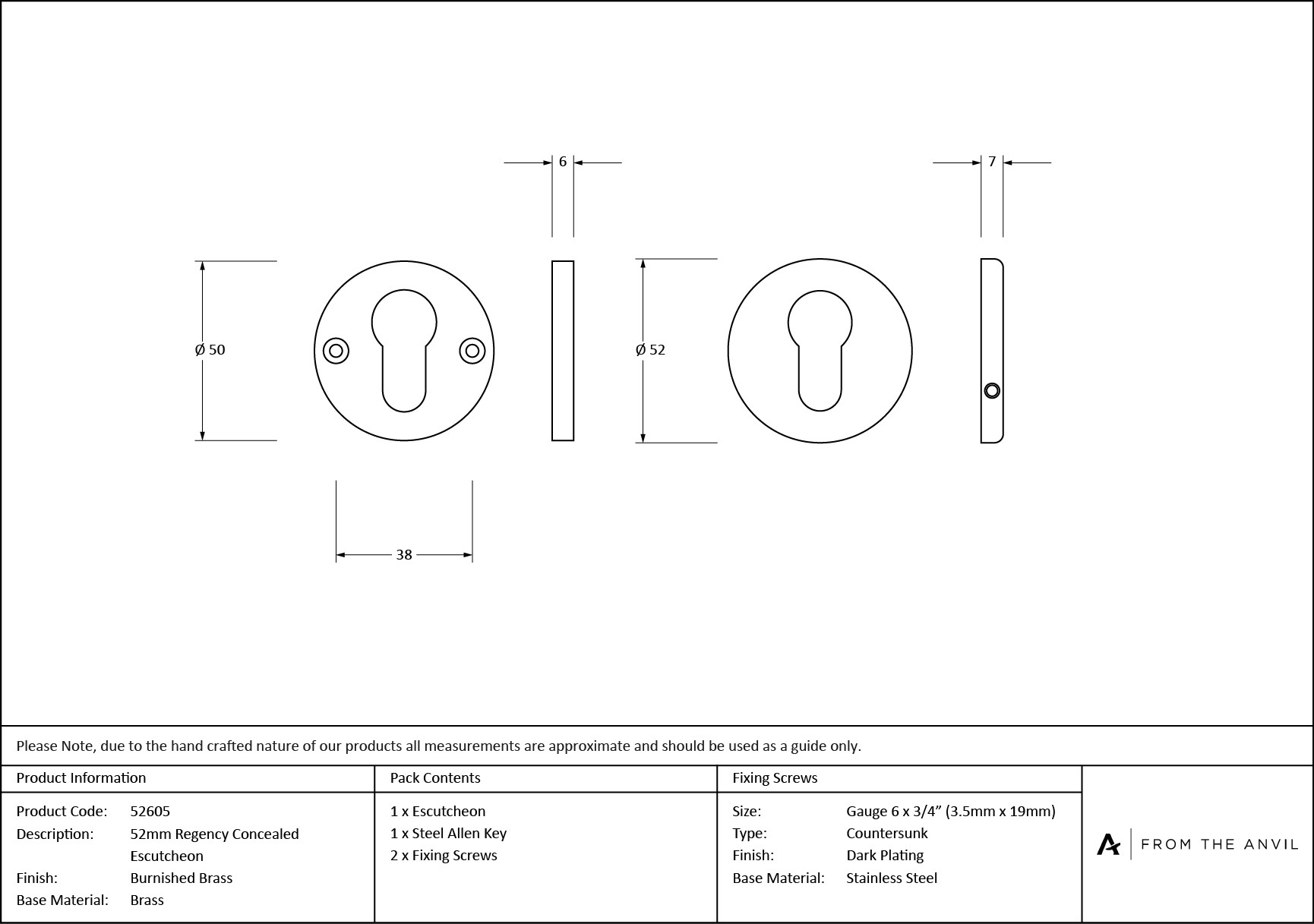 burnished brass 52mm regency concealed escutcheon