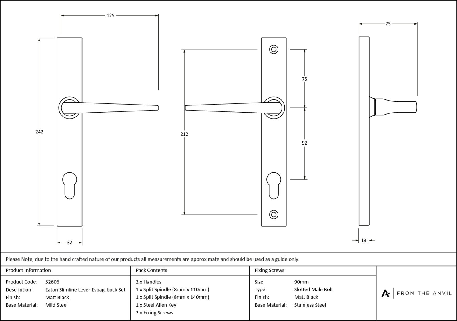 matt black eaton slimline lever espag. lock set